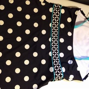 Black and white polka dot Beach House tankini top with turquoise trim. Size 6